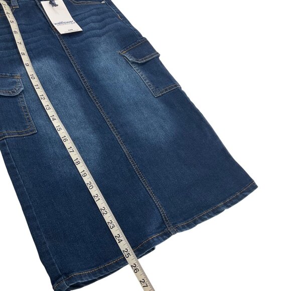 Wallflower Girl Blue Denim Cargo Midi Skirt Size 8 Pockets Cotton adjustable - Picture 3 of 5